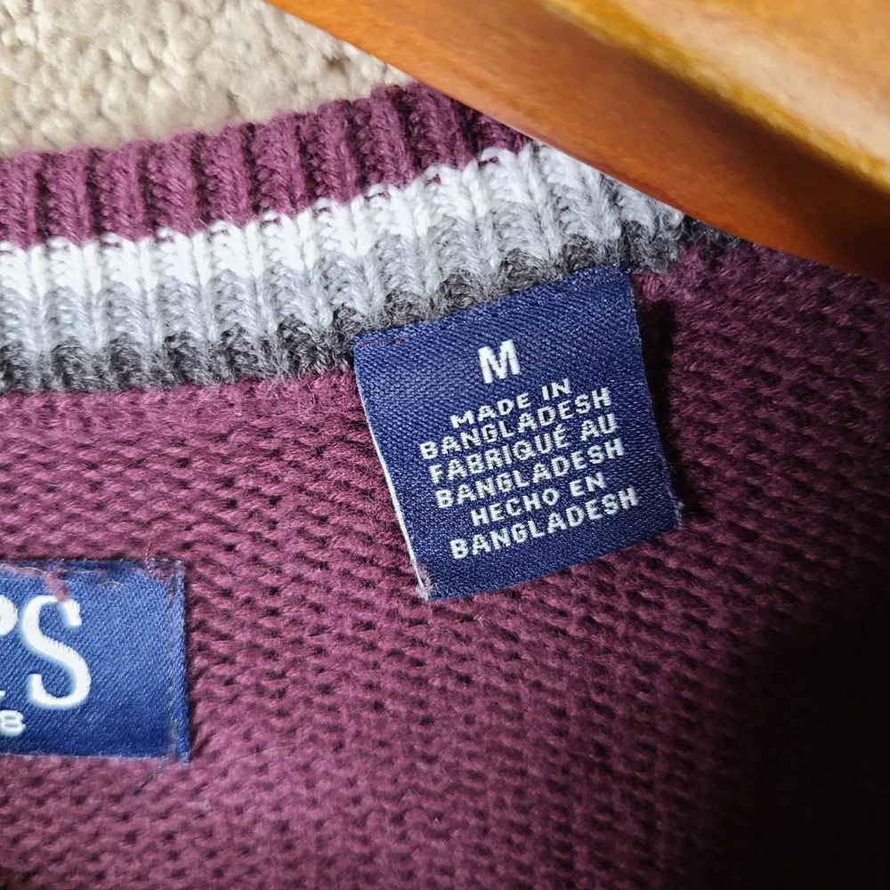 Chaps Sweater Mens‎ Medium Maroon Crew Neck Cotton Pullover Long Sleeve Casual